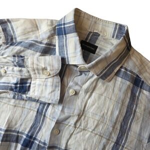 Ermenegildo Zegna Mens size Large Linen Plaid Button up  Luxury business